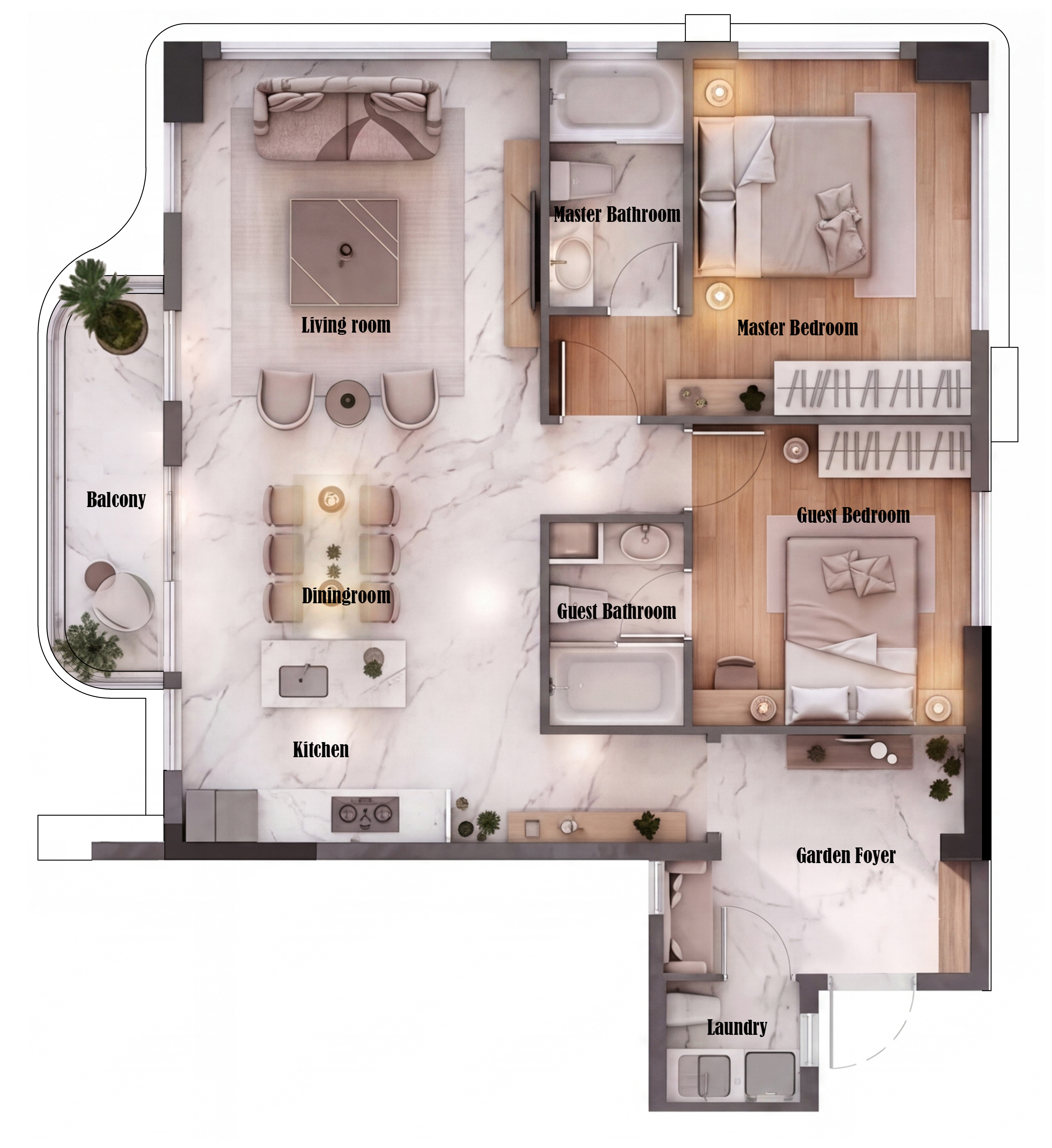 2 Bedroom + DSQ upper level floor plan